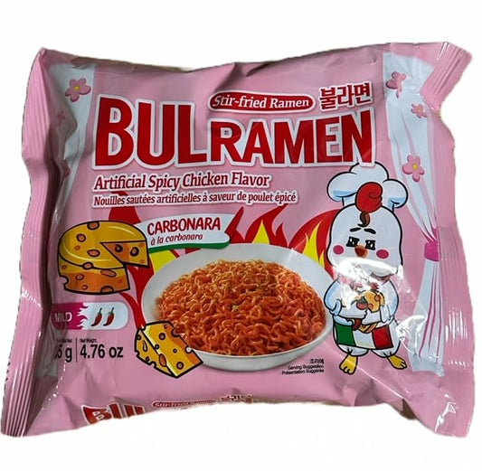 Bulramen Spicy Chicken Carbonara Ramen Stir Fried Ramen NET WT 476 OZ 135 g