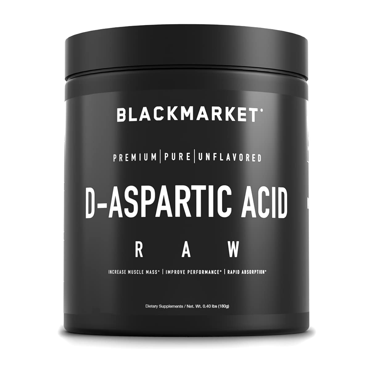 BLACKMARKET RAW D-Aspartic Acid - Workout Powder Drink Mix for Men, Increase Natural Testosterone Supply, Build Muscle, Improve Recovery & Strength, 180 Grams