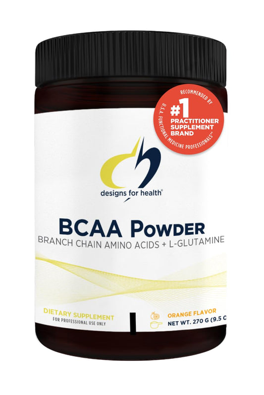 Designs for Health BCAA Powder with L-Glutamine - Branched Chain Amino Acids Powder + L-Glutamine Supplement to Support Muscles + Workouts - Orange Flavored Drink Mix (30 Servings / 270g)
