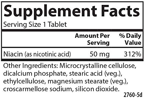 Carlson - Niacin, 50 mg, Supports Cholesterol Metabolism, Energy Production, Heart Health, Nerve Function, 100 Tablets