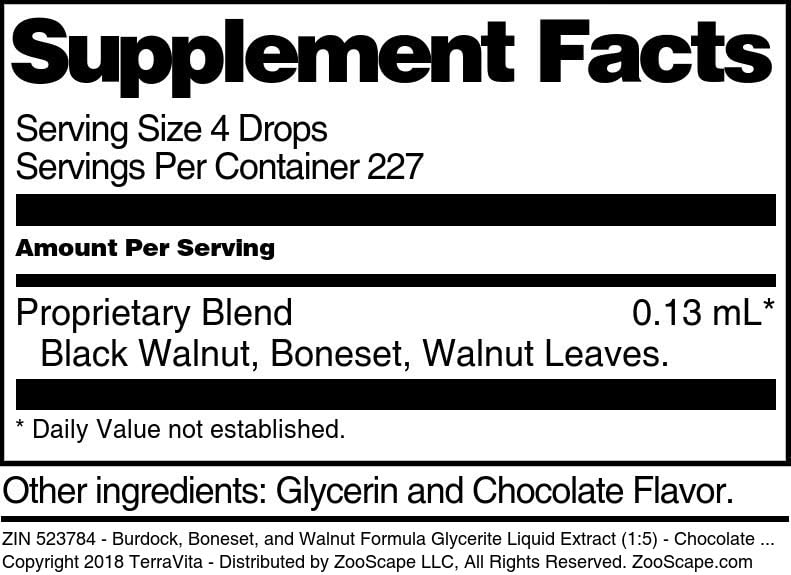 Terravita Burdock, Boneset, and Walnut Formula Glycerite Liquid Extract (1:5) - Chocolate Flavored (1 oz, ZIN: 523784) - 2 Pack