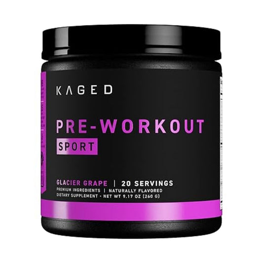 Kaged Sport Pre Workout Powder for Men & Women, Glacier Grape, Sport Certified, 188mg Caffeine, Nitric Oxide Supplement, Beta Alanine for Energy, Weightlifting, Cardio Endurance, Strength, 20 Servings
