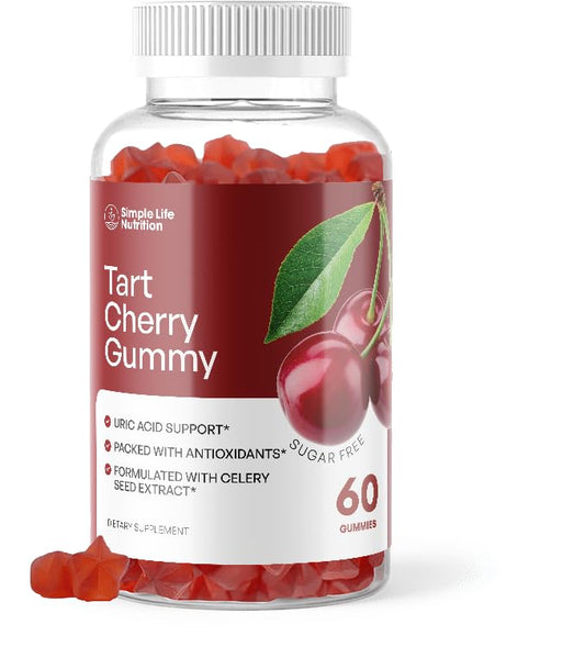 Simple Life Nutrition Tart Cherry Extract Gummies - Potent Antioxidant, Supports Joint Health & Recovery, Natural Sleep Aid, Non-GMO, Vegan-Friendly, Gluten-Free, 60 Count, 2,000MG