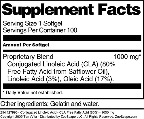 Conjugated Linoleic Acid - CLA Free Fatty Acid (80%) - 1000 mg (100 softgels, ZIN: 427996) - 2 Pack