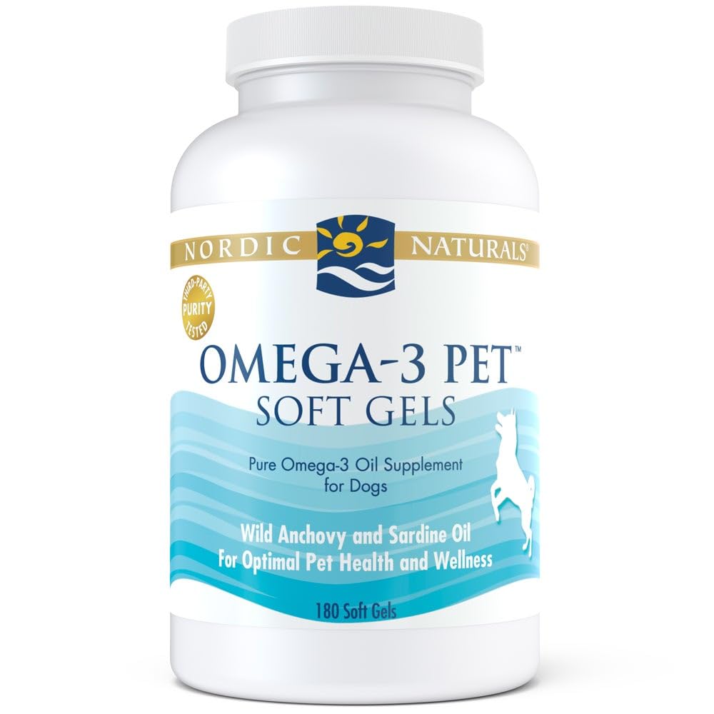 Nordic Naturals Omega-3 Pet, Unflavored - 180 Soft Gels - 330 mg Omega-3 Per Soft Gel - Fish Oil for Dogs with EPA & DHA - Promotes Heart, Skin, Coat, & Immune Health
