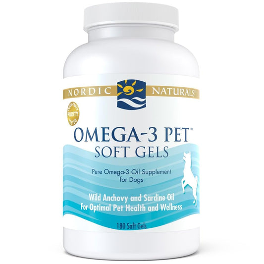 Nordic Naturals Omega-3 Pet, Unflavored - 180 Soft Gels - 330 mg Omega-3 Per Soft Gel - Fish Oil for Dogs with EPA & DHA - Promotes Heart, Skin, Coat, & Immune Health