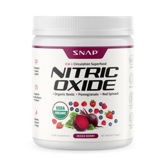 Snap Supplements Organic Beet Root Powder, Nitric Oxide Superfood Supplement with Beets, B Vitamins, Pomegranate & Red Spinach for Energy, Heart Health & Circulation Support, 30 Servings, Mixed Berry