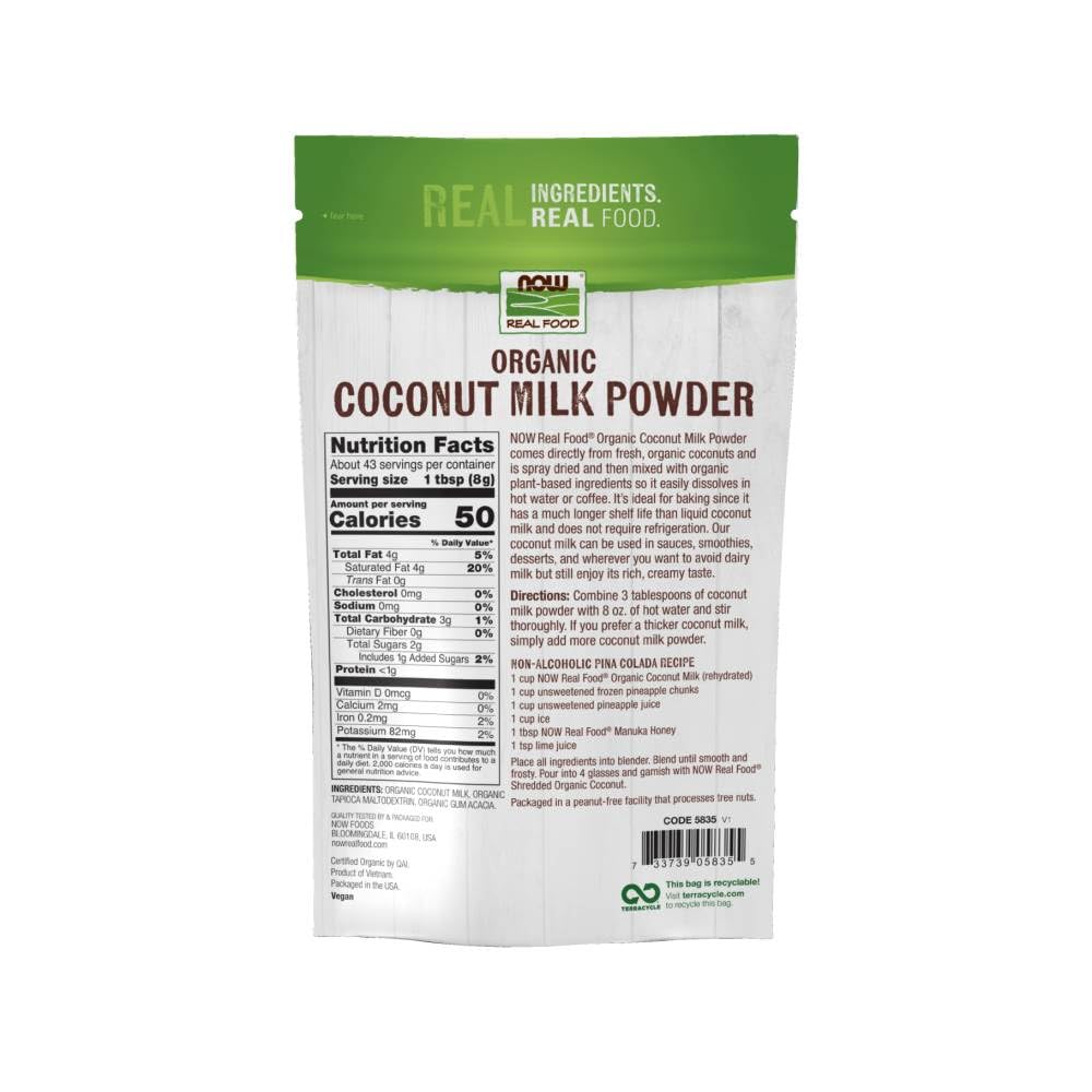 NOW Foods Organic Coconut Milk Powder Dairy Free Vegan Just Add Water 12Ounce