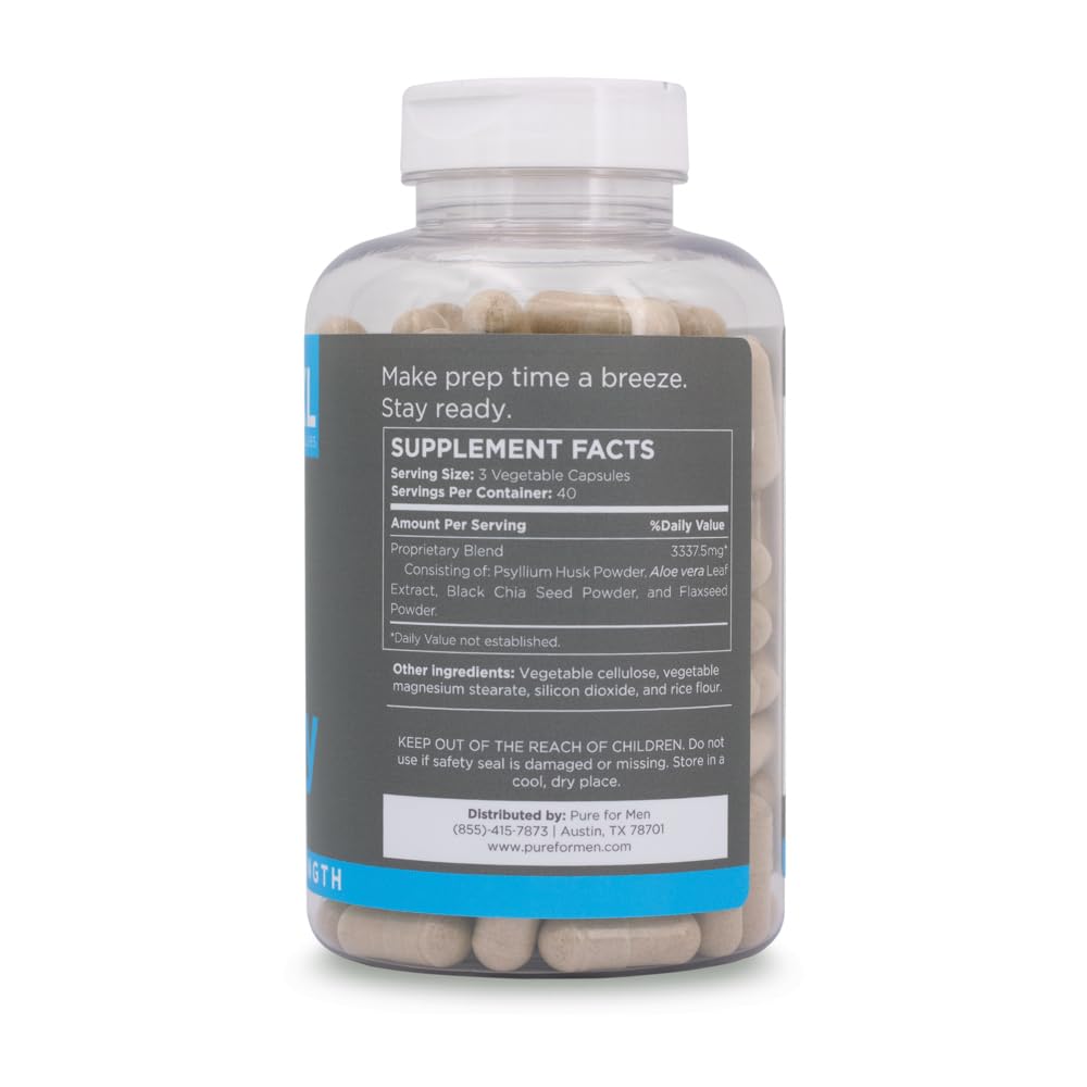 Pure for Men Stay Ready Fiber Extra Strength Supplement | Digestive Regularity | Bowel Movement & Gut Health Support | Vegan Cleanliness | Proprietary Formula | 120 Vegan XL Capsules