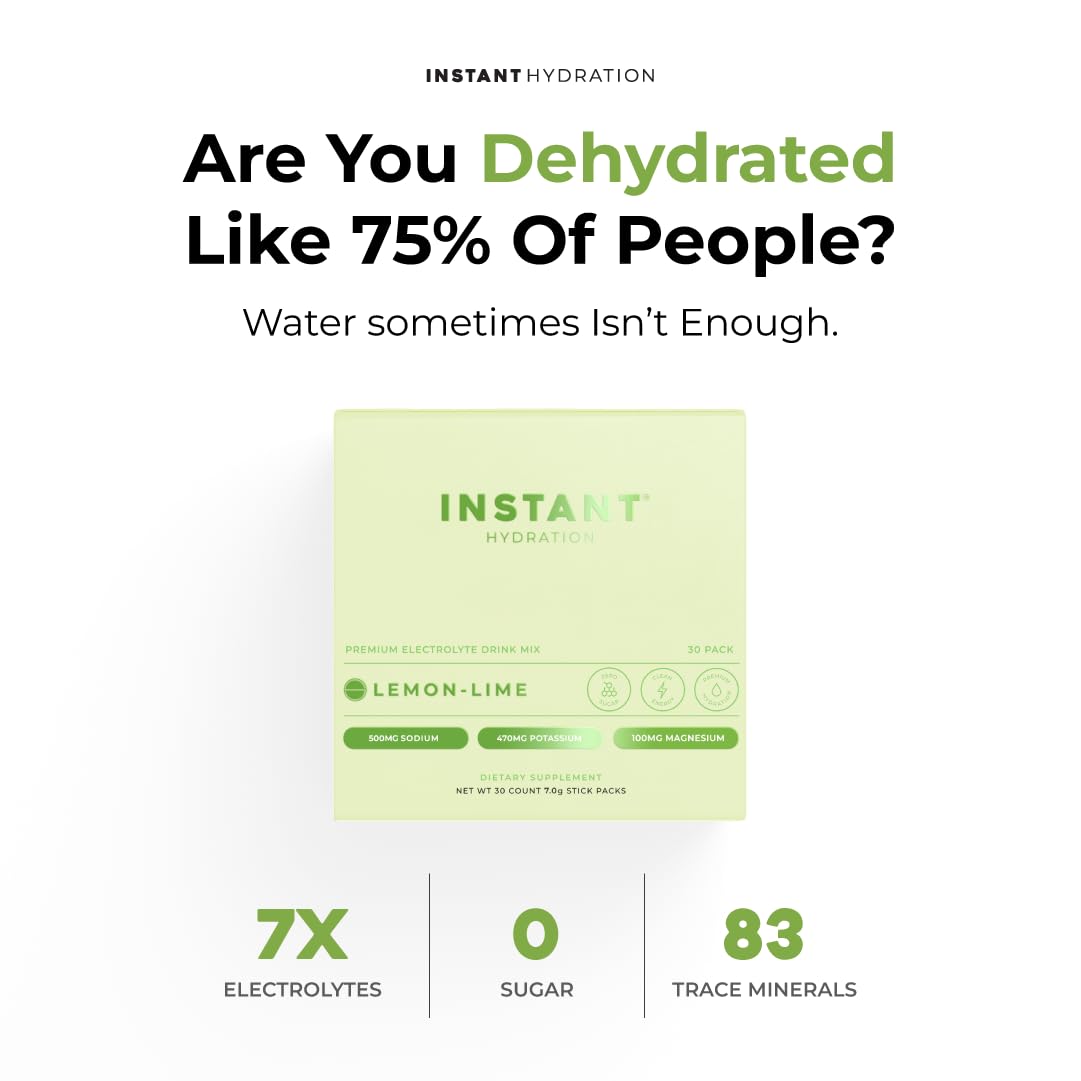 Instant Hydration Electrolytes Powder Packets - Lemon Lime Drink Mix - Zero Sugar - Keto, Vegan, Gluten-Free, Non-GMO - Boost Recovery, Brain Health, Muscle & Tissue Support- 30 Sticks