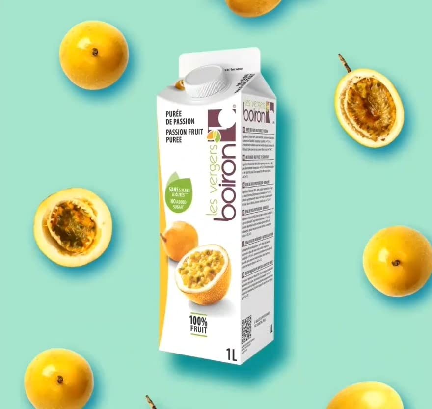 Les Vergers Boiron Passion Fruit Puree 100 Fruit All Natural No Added Sugar NonGMO No Preservatives No Added Flavors Vegan For Beverages  Cocktails 1 Liter 338 Fl Oz Pack of 1