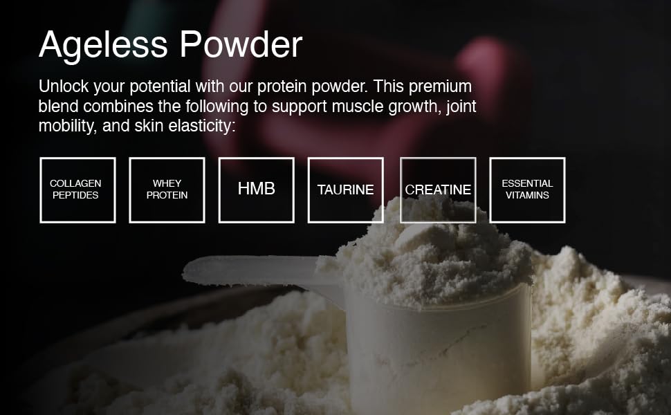 Ageless Proteins Vanilla Whey Protein Powder and Collagen Peptides for Mature Adults. Supports Muscle Building and Joint Health with 24g Protein, creatine, HMB, and Vitamins (30 Servings, Vanilla)