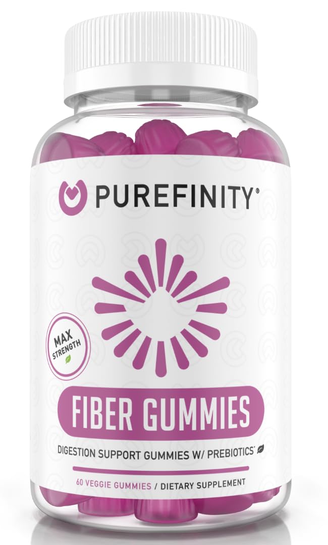 PUREFINITY Fiber Gummies for Adults with Inulin FOS from Chicory Root, Sugar Free Prebiotic Supplement for Daily Digestion & Constipation Support - Non-GMO, Vegan, 60 Count