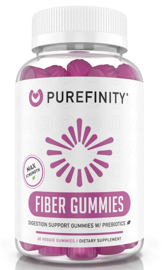 PUREFINITY Fiber Gummies for Adults with Inulin FOS from Chicory Root, Sugar Free Prebiotic Supplement for Daily Digestion & Constipation Support - Non-GMO, Vegan, 60 Count
