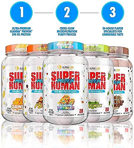 ALPHA LION Superhuman Whey Protein Powder, Great Tasting Pure Whey Protein Isolate, Low Carb, Low Sugar, No Bloat Post Workout, Muscle Recovery & Growth (28 Servings, Cocoa Buffs)