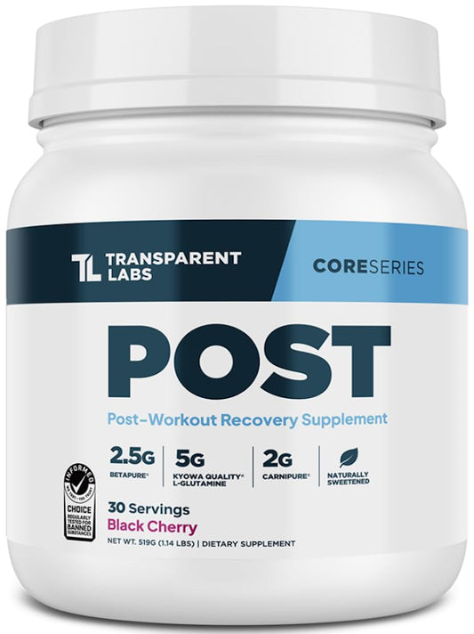 Transparent Labs Post - Post-Workout Recovery Muscle Builder with L-Glutamine, Beta-Alanine and BetaPure Betaine Anhydrous for Muscle Recovery and Muscle Building - 30 Servings, Black Cherry