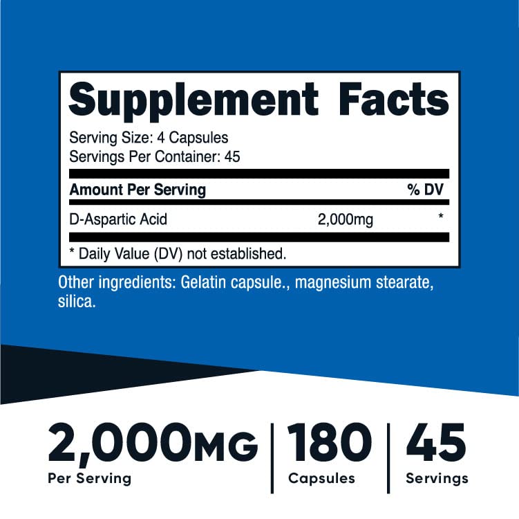 Nutricost D-Aspartic Acid (DAA) Capsules 2000mg Per Serving (180 Capsules) - Non-GMO Supplement