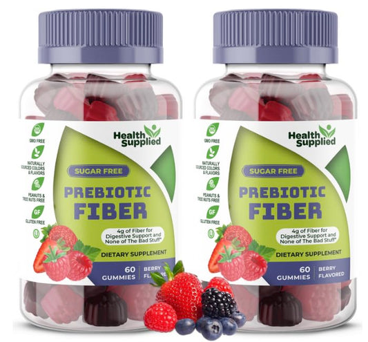 Health Supplied Mixed Berry Flavored Prebiotic Fiber Gummies - Supports Digestive System Gut Cleansing, Constipation Relief - Assists with Weight Loss Plan - Great Tasting and Easy to Swallow