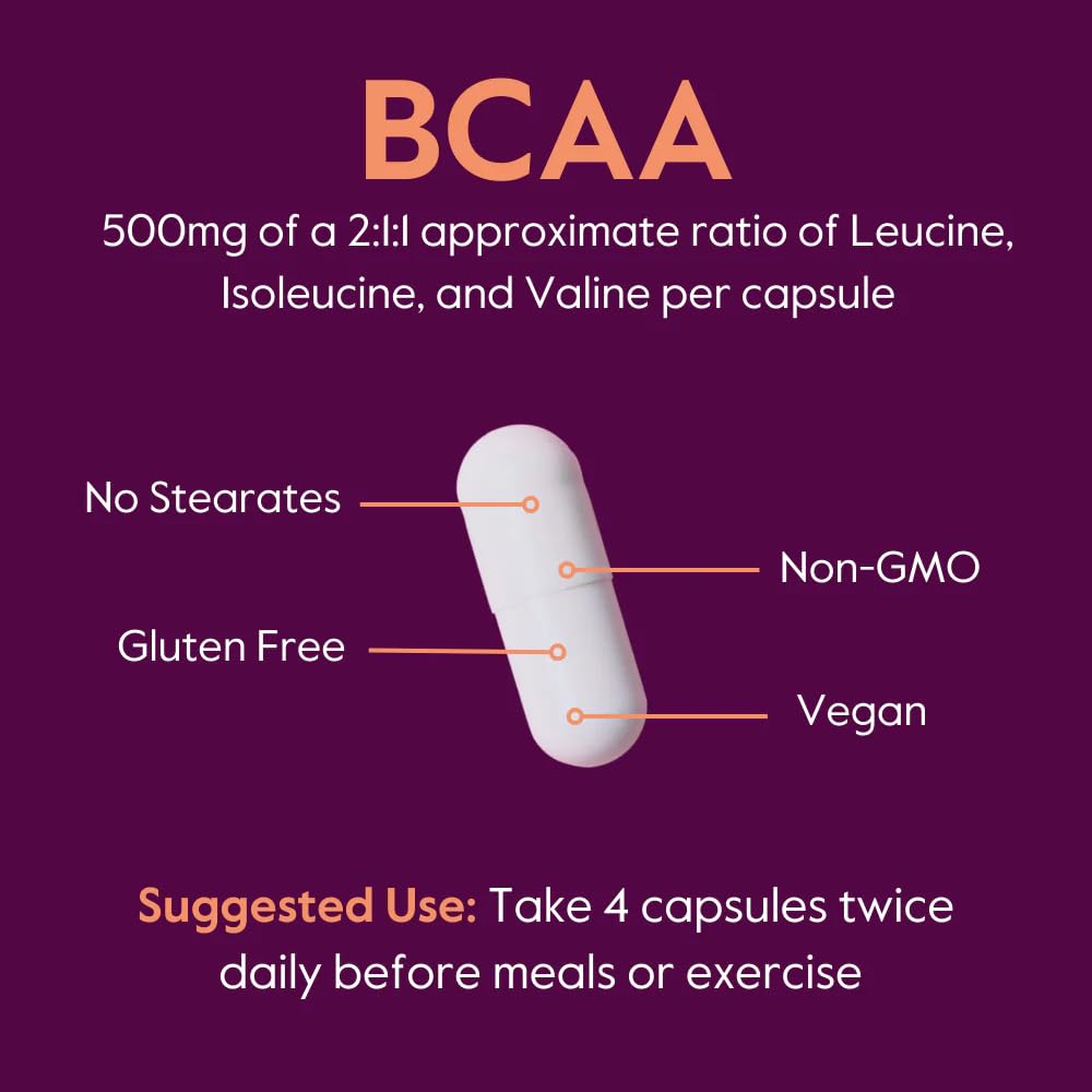 BESTVITE Vegan BCAA 500mg per Capsule of Amino Acids (400 Vegetarian Capsules) - 2000 mg per Serving - No Stearates - Vegan - Gluten Free - Non GMO