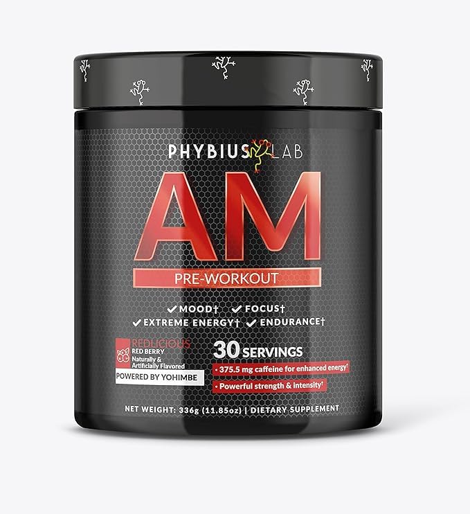 PHYBIUS Lab AM Pre-Workout (Sour Watermelon) Focus, Strength, Powder, 30 Servings
