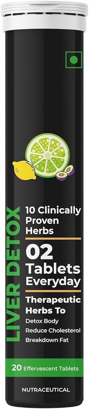 Liver Detox Effervescent | Fizzy Water with 10 Ayurvedic Herbs | Clinically Researched Therapeutic Ingredients | Drop, Dissolve, Fizz, Drink | Pack of- 1 | 20 Tablets