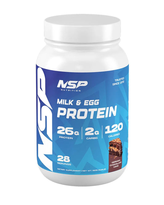 NSP Nutrition Milk & Egg Protein Powder | 26g Protein | 28 Servings | Perfect for Sensitive stomachs | no Bloating | Build Muscle | Protein for Sensitive stomachs German Chocolate Cake