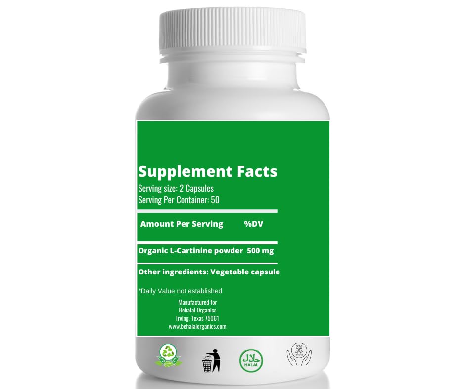 Behalal Organics L-Carnitine 100 Quick Release Capsules