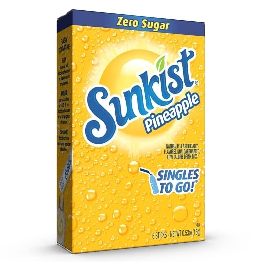 Sunkist Singles To Go Drink Mix Pineapple 3 Boxes with 6 Packets Each 18Total Servings