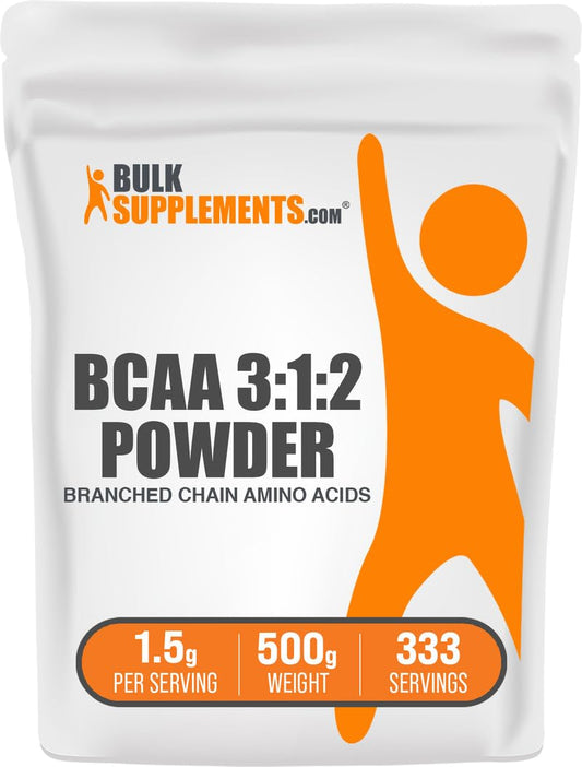 BulkSupplements.com BCAA 3:1:2 Powder - BCAA Supplements, Branched Chain Amino Acids Powder - Unflavored & Gluten Free, 1.5g per Serving, 500g (1.1 lbs) (Pack of 1)