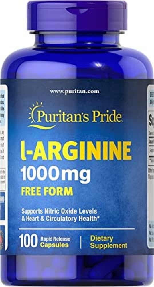 Puritan's Pride L-Arinine 1000mg, Dietary Supplement Supports Nitric Oxide Levels and Heart and Circulatory Heath, 100 Day Supply, 100 Tablets