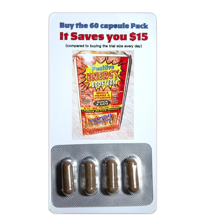 VitaBoost Positive Power Energy Boosters - Natural Energy Supplement with Herbs, B-12, Bee Pollen, Jitter-Free Smooth Energy, Quick & Safe, No Caffeine, Ephedra, or Guarana (4)
