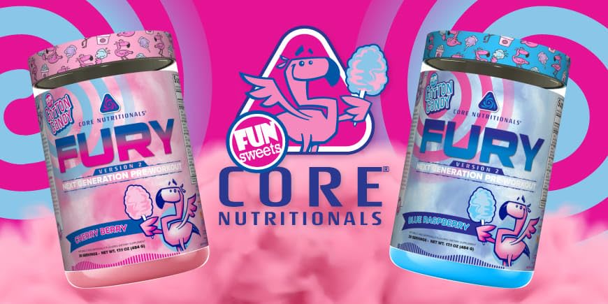 Core Nutritionals Fury V2: Pre-Workout Powder to Maximize Performance in The Gym W/Zum-XR® Caffeine, L-CItruline, and Alpha GPC (40 Scoops) (Fun Sweets™ Cherry Berry)