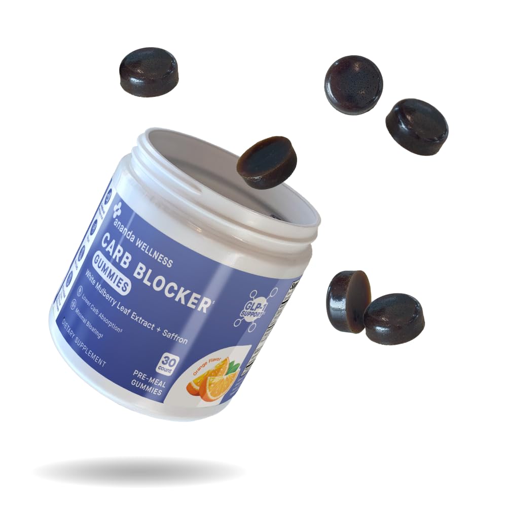 Ananda Wellness Carb Blocker Gummy with White Mulberry Leaf Extract and Saffron, Supports Balanced Appetite, Mealtime Supplement, Orange Flavor - 30 Count
