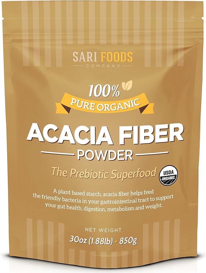 Organic Acacia Fiber Powder (30 Ounce): Natural, Whole Food, Plant Based Prebiotic Superfood for Gut Health