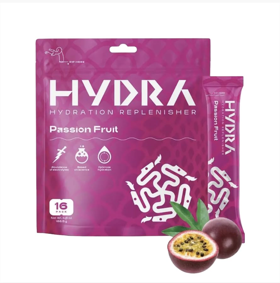 Hydra Powder Key Nutrients Electrolyte Powder Packets - Sports Hydration Drink with Vitamins & Electrolytes - Low Sugar Electrolyte Mix Hydrate Packets - Passionfruit (16 Packets)