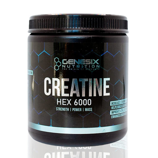 GENESIX NUTRITION HEX 6000 Creatine Monohydrate Workout Supplement | Improve Strength & Accelerate Muscle Gains | More Energy During High-Intensity Exercise | Heighten Brain Performance | 60 Servings