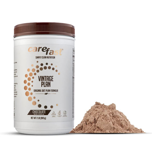 CAREFAST Vintage Plan Meal Replacement Mix - Chocolate - 21 Serving Weight Loss Powder - 15g Protein - 3g Fiber - 24 Vitamins & Minerals 2 lb Protein Shake Smoothie