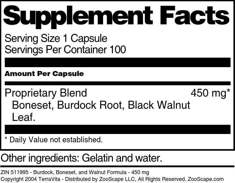 Burdock, Boneset, and Walnut Formula - 450 mg (100 Capsules, ZIN: 511995)