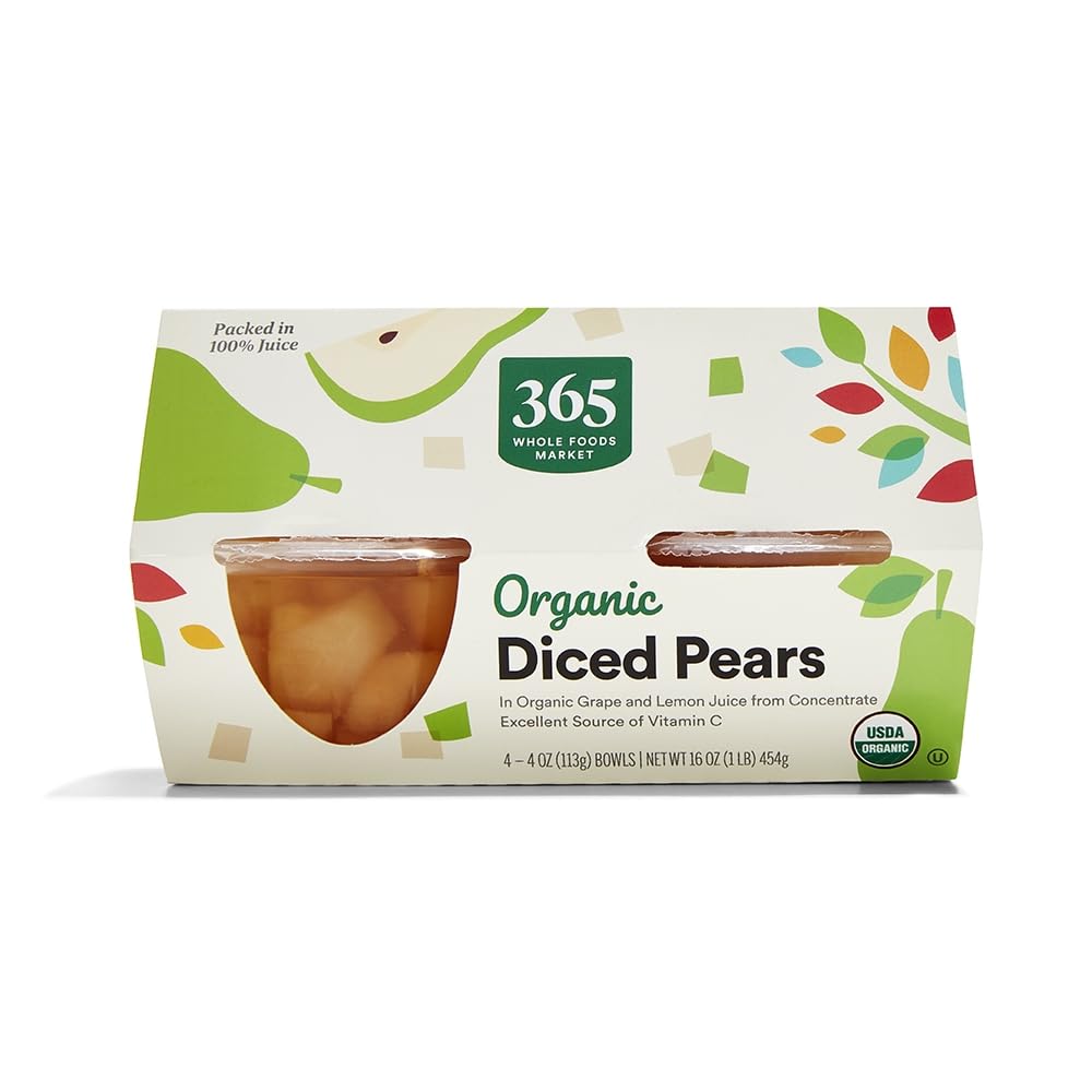 365 by Whole Foods Market Pears Diced Organic 4 Count 16 Ounce