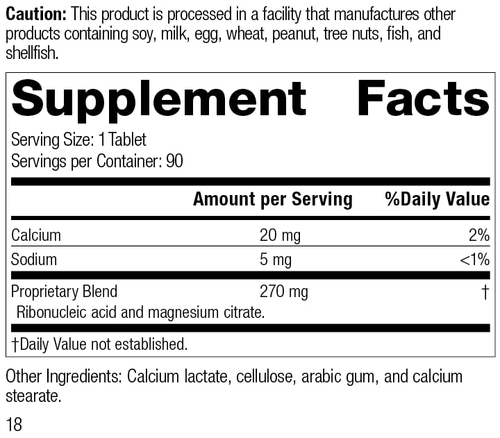 Standard Process Inc. Ribonucleic Acid (RNA) - RNA Supplement with Calcium, and Magnesium Citrate - Vegetarian, Gluten Free - 90 Tablets