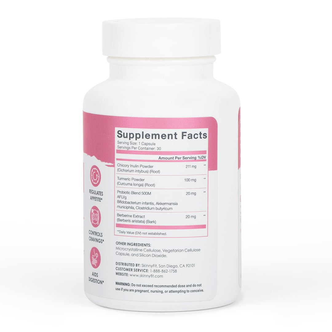 SkinnyFit GLP-1 Natural, Weight Management & Gut Health Support, Probiotic + GLP-1 Activator, Appetite Control, Digestion, Metabolism, Natural & Non-Stimulant, 60 Capsules