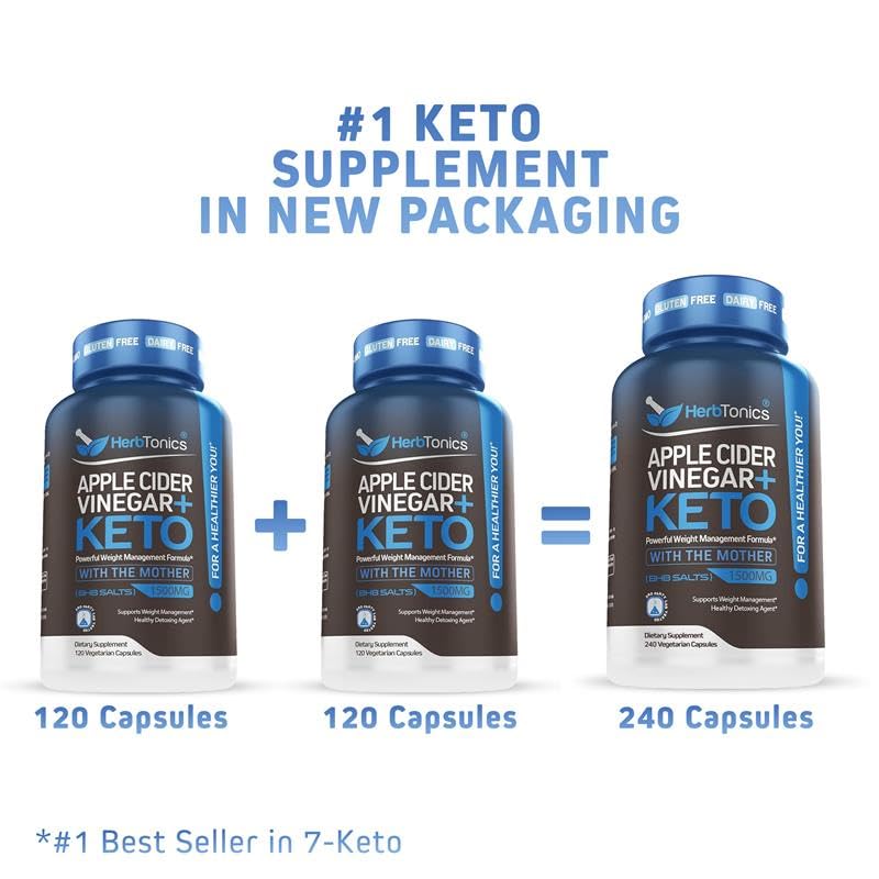 Herbtonics GLP-1 Support Supplement - Apple Cider Vinegar Capsules & Keto BHB | Keto Diet Pills for Women & Men | Supports Appetite & Metabolic Function | 240 Keto ACV Capsules