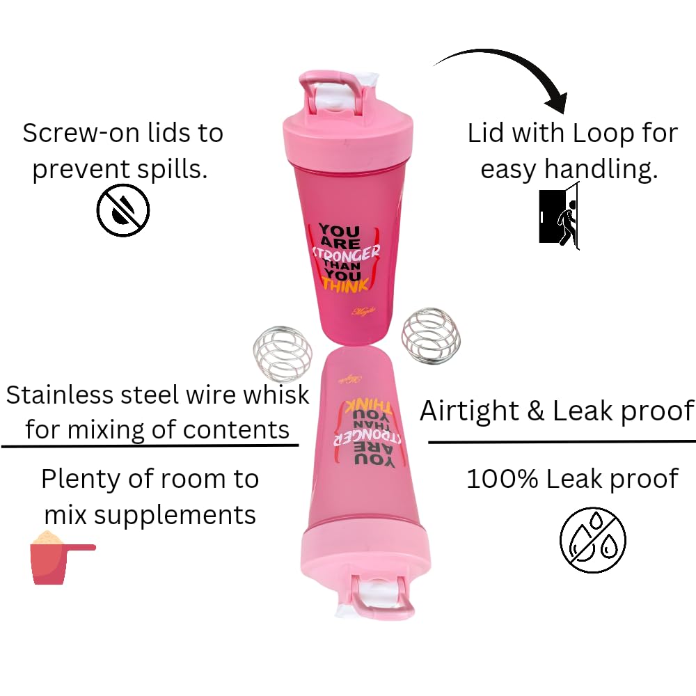 Magiko Protein Shaker Motivational Sports and Outdoor 28oz Nutrition Water Bottle (Pink/Silver)