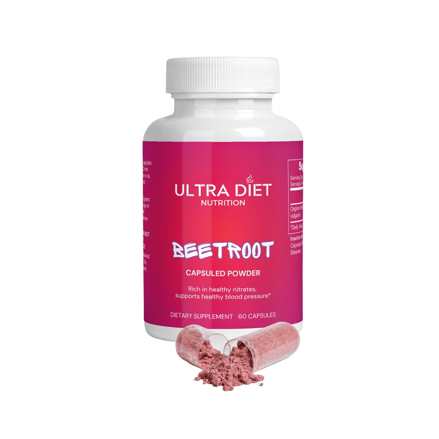 Ultra Diet Organic Beetroot Capsules, 1300mg, Nitric Oxide, 100% Natural, Non-GMO, 60 Capsules