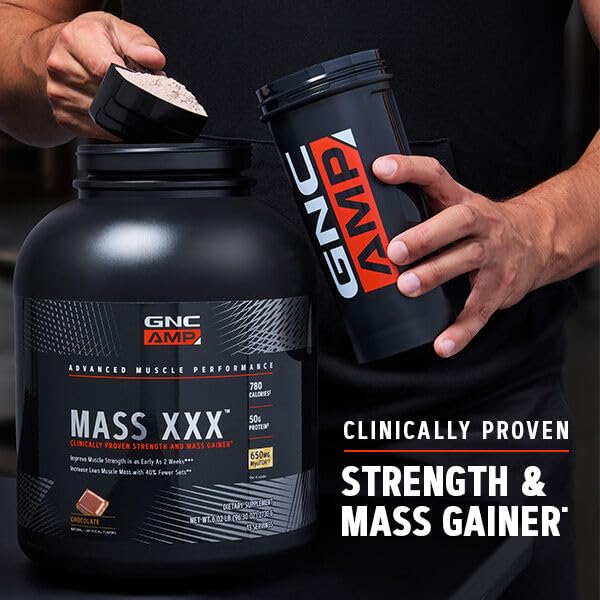 GNC AMP Mass XXX Mass Gainer Protein Powder | 50g Protein | Targeted Muscle Building and Workout Support Formula with MyoTor, BCAA and Creatine | Chocolate | 13 Servings