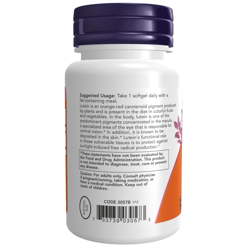 NOW Foods Supplements, Lutein 10 mg with 10 mg of Free Lutein from Lutein Esters, 120 Softgels