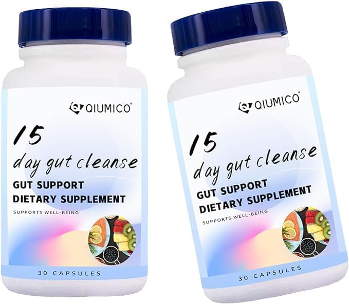 QIUMICO 15 Day Gut Cleanse - Gut and Colon Support, Dietary Supplement, Bowel Dissolving Capsules, with Senna, Cascara Sagrada & Psyllium Husk, to Break The Plateau