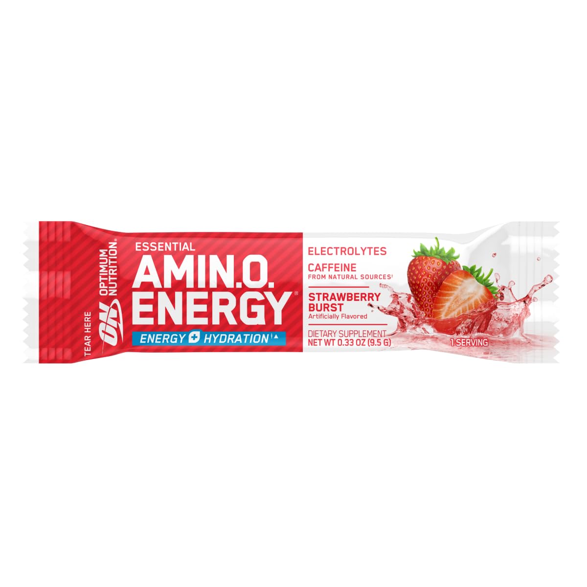 Optimum Nutrition Essential Amino Energy Plus Electrolytes Stick Packs, Energy Powder, Strawberry Burst, 7 Count