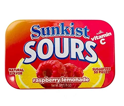 Sunkist Sours Raspberry Lemonade Vitamin C Sugar Free Sour Candy 176 Ounce Tin  6 Count Tray