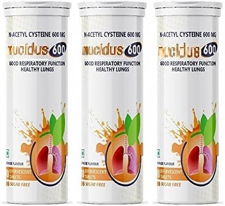 Generic Pub Mucidus - N-Acetylcysteine 600 mg Effervescent Tablets - Antioxidant for Lung Health, Liver Detox, Skincare | Sugar Free| for Men & Women | Orange Flavour (3 Tubes of 10 Tabs Each)